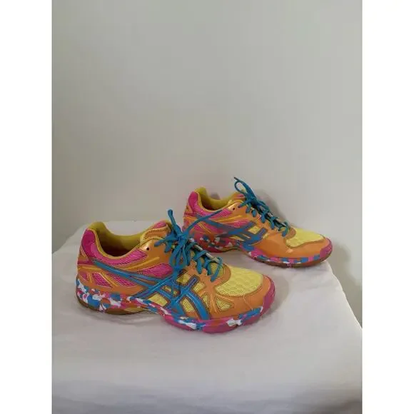 Asics Womens Size 9 Gel Flashpoint Running Shoes Orange Pink Blue Lace Up - Picture 2 of 7
